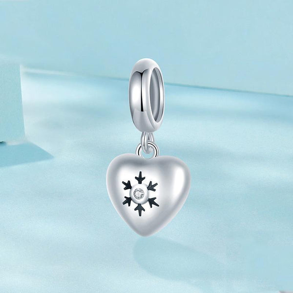 Snowflake Heart Sterling Silver CZ Bead Charm Bracelet Necklace Pendant