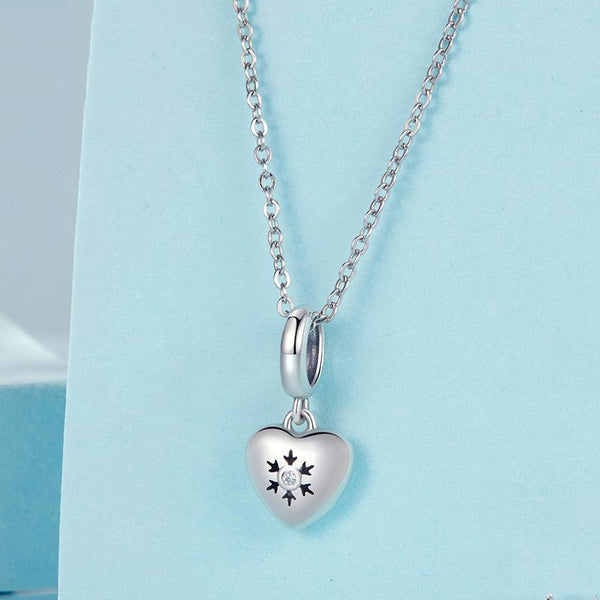 Snowflake Heart Sterling Silver CZ Bead Charm Bracelet Necklace Pendant