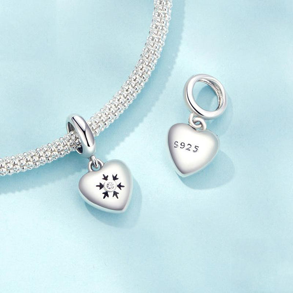 Snowflake Heart Sterling Silver CZ Bead Charm Bracelet Necklace Pendant