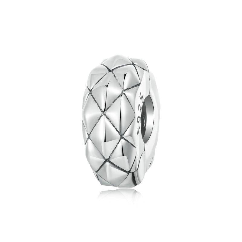 Diamond Pattern Sterling Silver Buckle Clip Spacer Bead Charm Bracelet