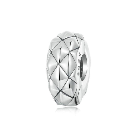 Diamond Pattern Sterling Silver Buckle Clip Spacer Bead Charm Bracelet