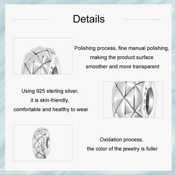 Diamond Pattern Sterling Silver Buckle Clip Spacer Bead Charm Bracelet
