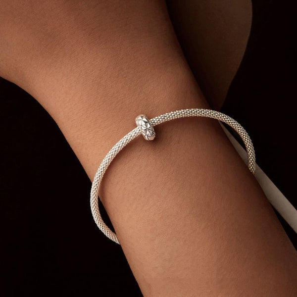 Diamond Pattern Sterling Silver Buckle Clip Spacer Bead Charm Bracelet