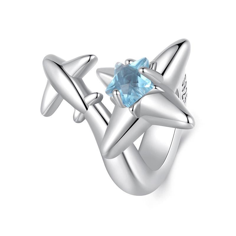 Aeroplane Star Sterling Silver CZ Bead Charm Bracelet Necklace Pendant