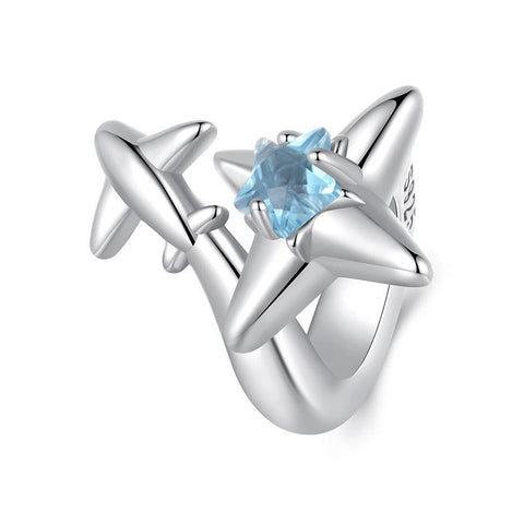 Aeroplane Star Sterling Silver CZ Bead Charm Bracelet Necklace Pendant