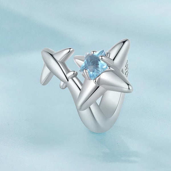 Aeroplane Star Sterling Silver CZ Bead Charm Bracelet Necklace Pendant
