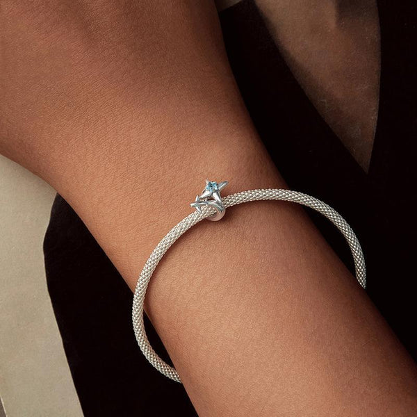Aeroplane Star Sterling Silver CZ Bead Charm Bracelet Necklace Pendant