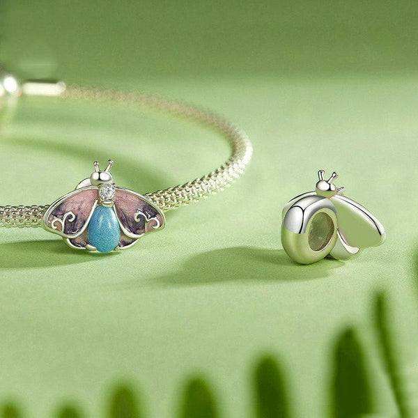 Glow In The Dark Butterfly Moth Sterling Silver CZ Bead Charm Bracelet Necklace