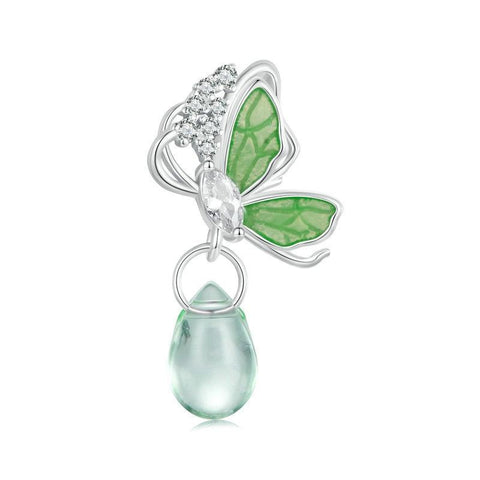 Butterfly Water Drop Sterling Silver CZ Bead Charm Bracelet Necklace Pendant