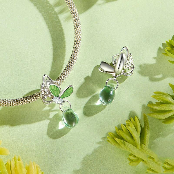 Butterfly Water Drop Sterling Silver CZ Bead Charm Bracelet Necklace Pendant