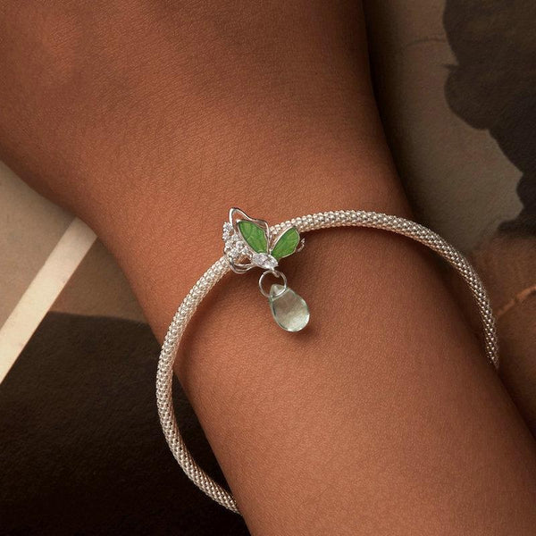 Butterfly Water Drop Sterling Silver CZ Bead Charm Bracelet Necklace Pendant