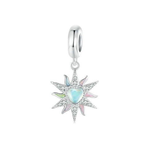 Dazzling Sun Heart Enamel Sterling Silver Bead Charm Bracelet Necklace