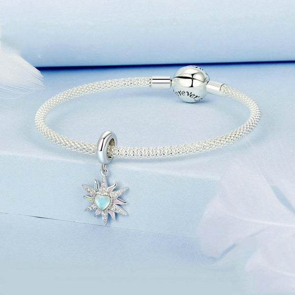 Dazzling Sun Heart Enamel Sterling Silver Bead Charm Bracelet Necklace