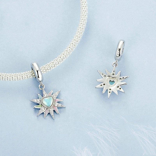 Dazzling Sun Heart Enamel Sterling Silver Bead Charm Bracelet Necklace