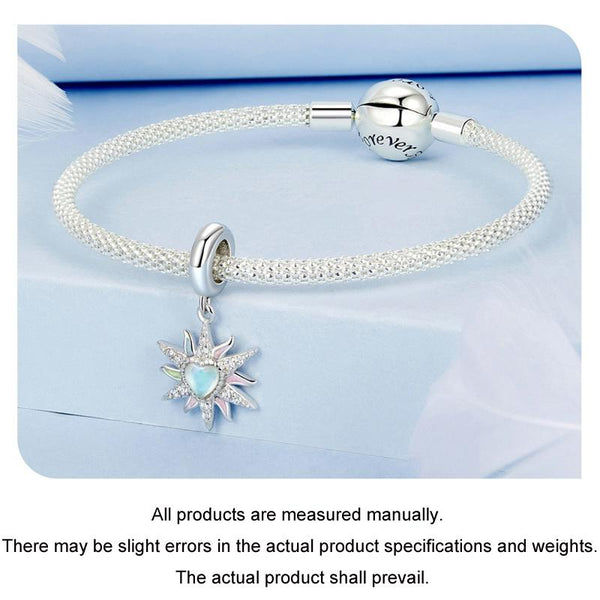 Dazzling Sun Heart Enamel Sterling Silver Bead Charm Bracelet Necklace