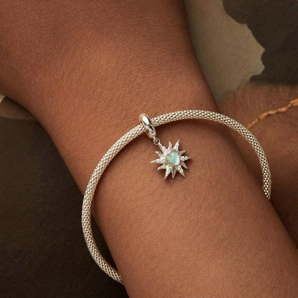 Dazzling Sun Heart Enamel Sterling Silver Bead Charm Bracelet Necklace