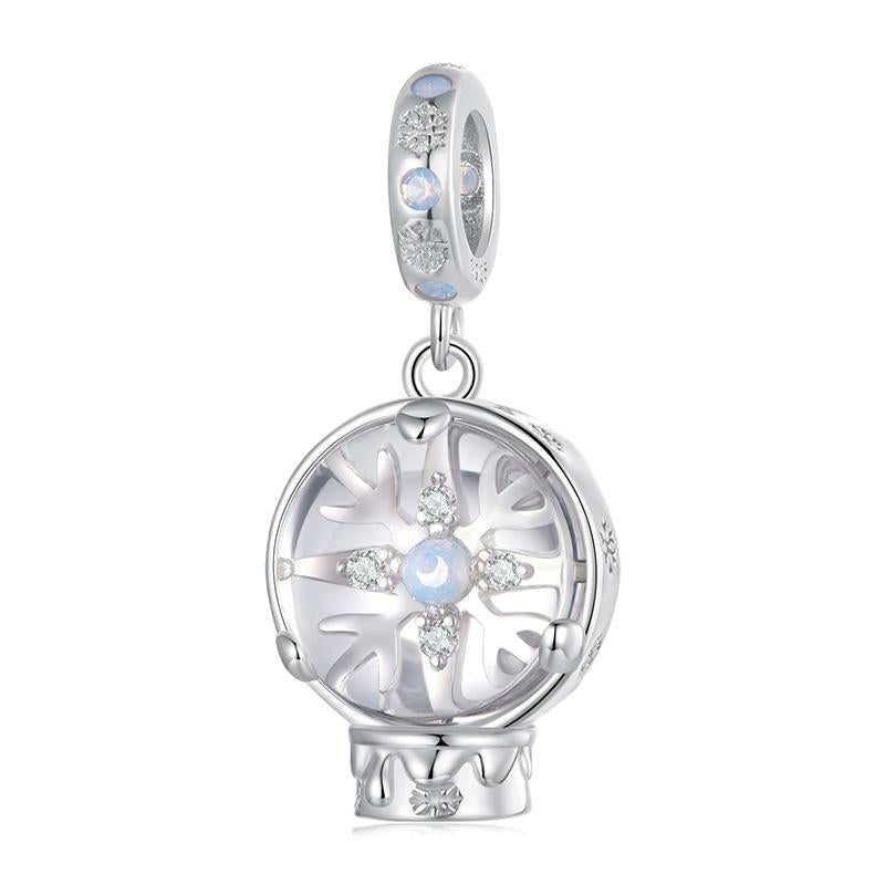Snowflake Sterling Silver Zircon CZ Opal Look Bead Charm Bracelet
