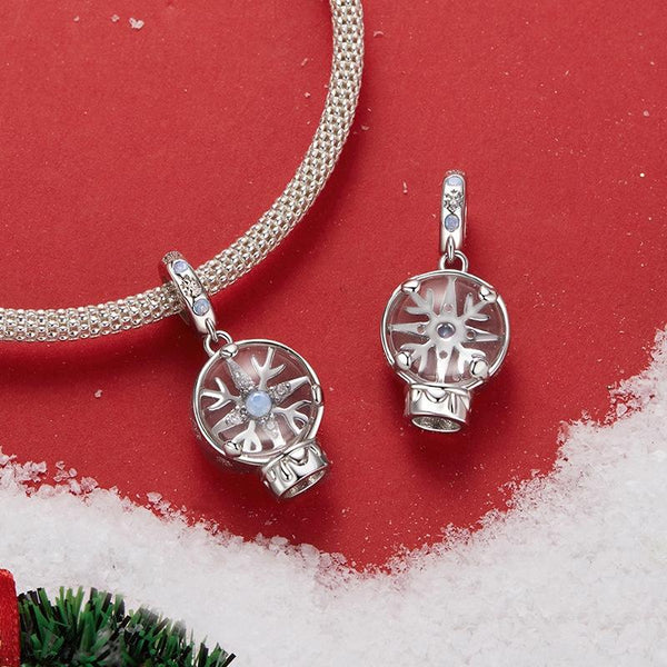 Snowflake Sterling Silver Zircon CZ Opal Look Bead Charm Bracelet