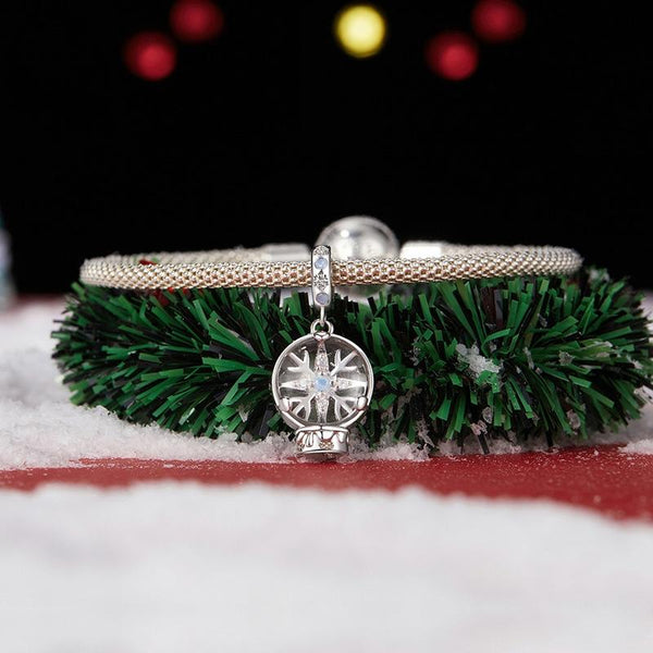 Snowflake Sterling Silver Zircon CZ Opal Look Bead Charm Bracelet