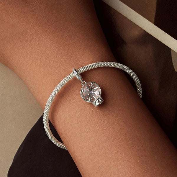 Snowflake Sterling Silver Zircon CZ Opal Look Bead Charm Bracelet