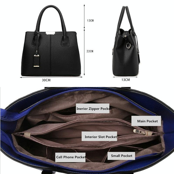 2 Pce Faux Crocodile PU Leather Tote Shoulder Clutch Bag Handbag Set Black