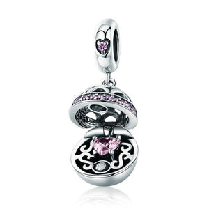 Locket Style Sterling Silver Bead Charm Bracelet Necklace Pendant Pink