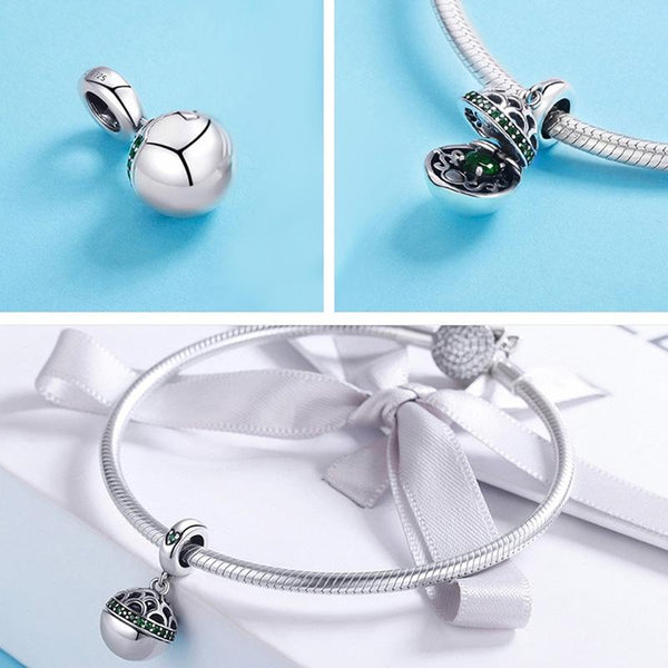 Locket Style Sterling Silver Bead Charm Bracelet Necklace Pendant Pink