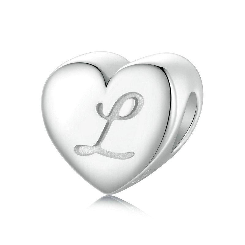 Love Letter L Platinum Plated Sterling Silver Bead Charm Bracelet Necklace