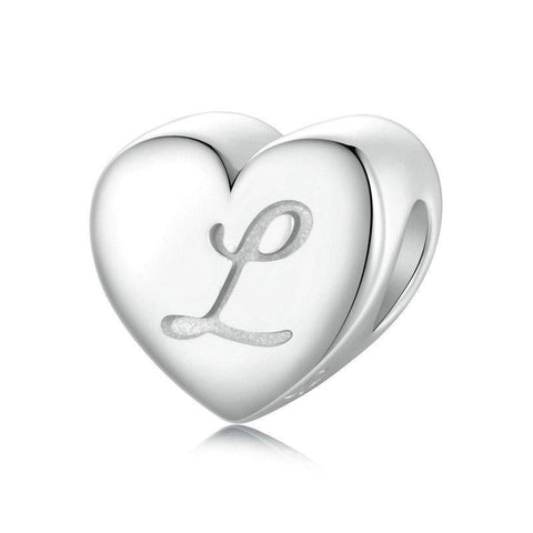 Love Letter L Platinum Plated Sterling Silver Bead Charm Bracelet Necklace