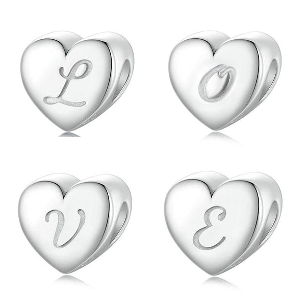 Love Letter L Platinum Plated Sterling Silver Bead Charm Bracelet Necklace