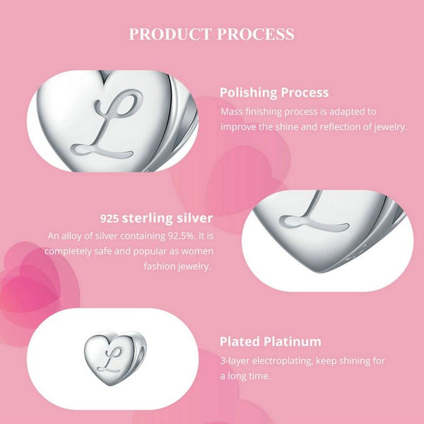Love Letter L Platinum Plated Sterling Silver Bead Charm Bracelet Necklace