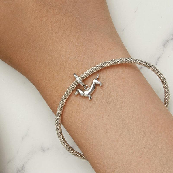 Dachshund Sausage Dog Sterling Silver Zircon CZ Bead Charm Bracelet Necklace