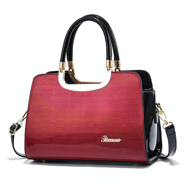 Faux PU Leather Tote Shoulder Bag Handbag Gold Hardware Red Black