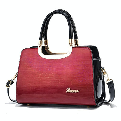 Faux PU Leather Tote Shoulder Bag Handbag Gold Hardware Red Black