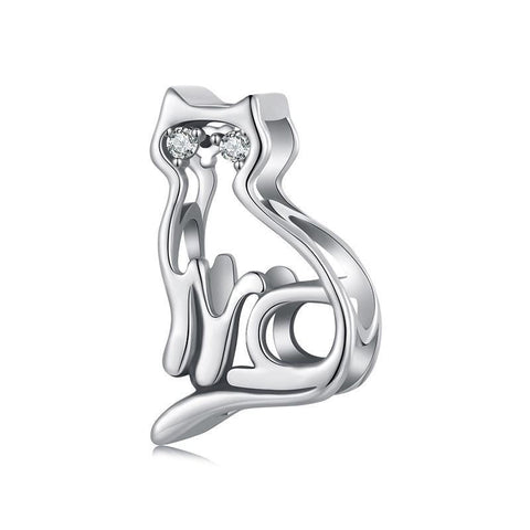 Cat Sterling Silver Zircon CZ Hollow Bead Charm Bracelet Necklace