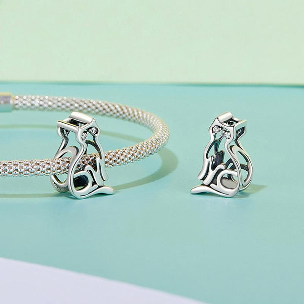 Cat Sterling Silver Zircon CZ Hollow Bead Charm Bracelet Necklace