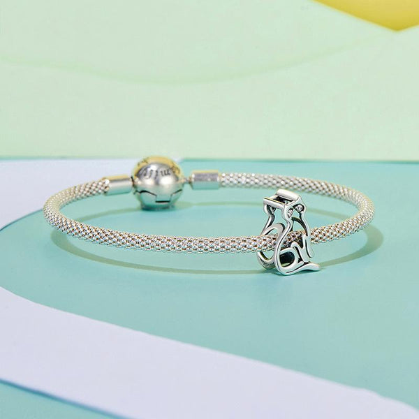 Cat Sterling Silver Zircon CZ Hollow Bead Charm Bracelet Necklace
