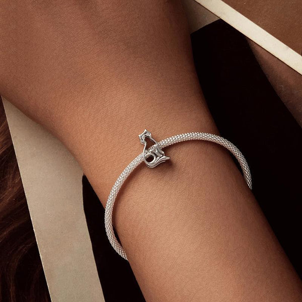 Cat Sterling Silver Zircon CZ Hollow Bead Charm Bracelet Necklace