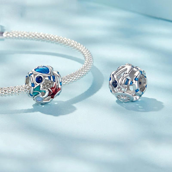 Seashell Enamel Sterling Silver Spacer Bead Charm Bracelet Necklace Pendant