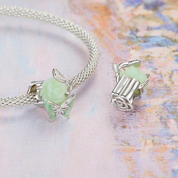 Rose Butterfly Enamel Sterling Silver Bead Charm Bracelet Necklace Pendant