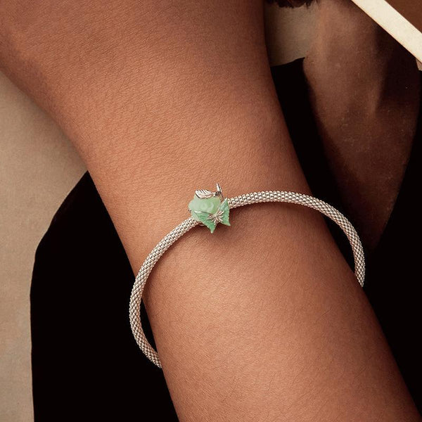 Rose Butterfly Enamel Sterling Silver Bead Charm Bracelet Necklace Pendant