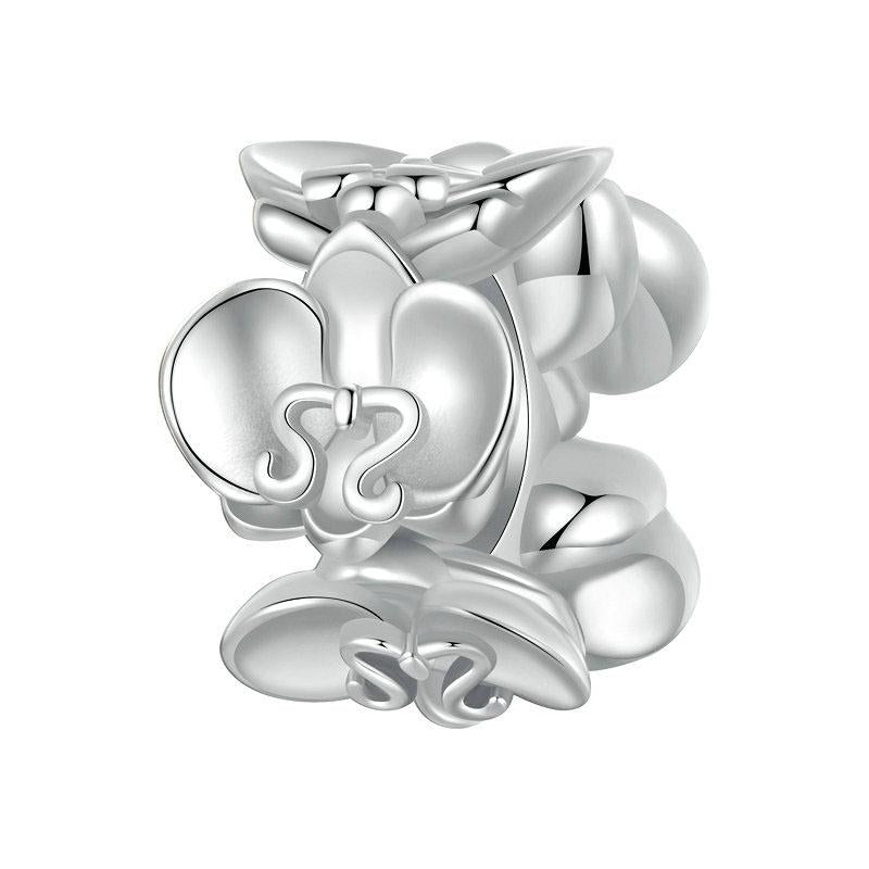 BUtterfly Orchid Sterling Silver Spacer Bead Charm Pendant Bracelet Necklace