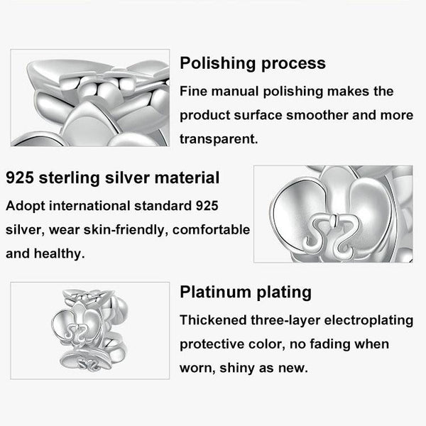 BUtterfly Orchid Sterling Silver Spacer Bead Charm Pendant Bracelet Necklace