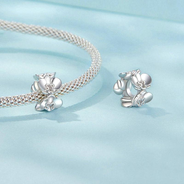BUtterfly Orchid Sterling Silver Spacer Bead Charm Pendant Bracelet Necklace
