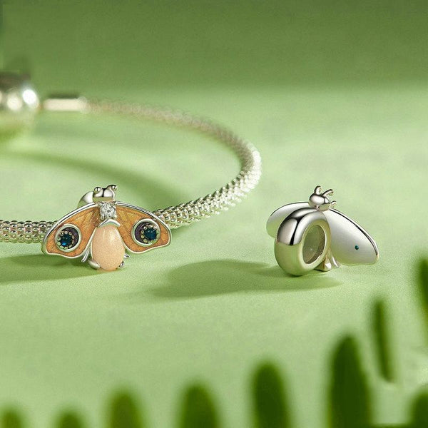 Glow In The Dark Butterfly Moth Sterling Silver Bead Charm Bracelet Necklace
