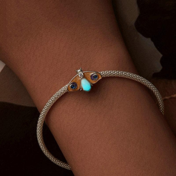 Glow In The Dark Butterfly Moth Sterling Silver Bead Charm Bracelet Necklace