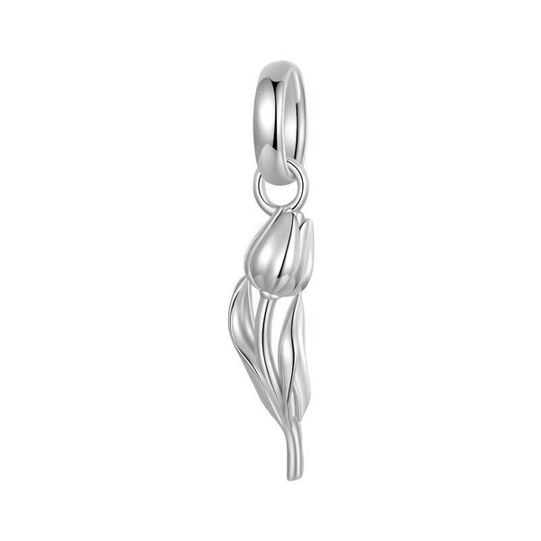Tulip Flower Sterling Silver Bead Charm Bracelet Necklace Pendant