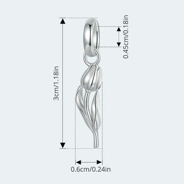 Tulip Flower Sterling Silver Bead Charm Bracelet Necklace Pendant