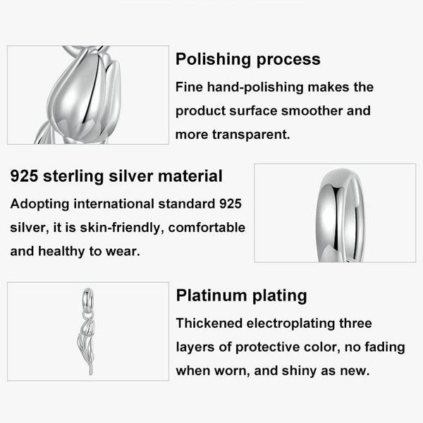 Tulip Flower Sterling Silver Bead Charm Bracelet Necklace Pendant
