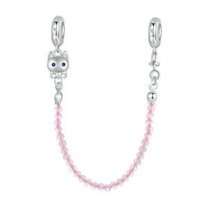 Cat Sterling Silver Zircon CZ Safety Chain For Bracelet